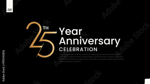 25th anniversary gold corporate banner with luxury minimal number design on dark background