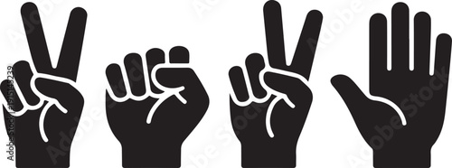 Four Black Hand Gestures with White Outlines on White Background