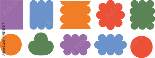 Abstract colorful geometric shapes set, modern flat vector collection with organic forms isolated on white background