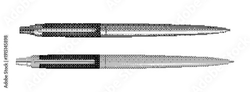 Set of two vector ballpoint pens with trendy halftone grain and stipple shading effect isolated on white background for modern aesthetic graphic design and retro office projects