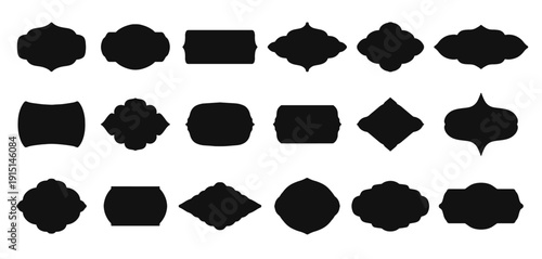 Set label and tags silhouette. Vintage and retro label, frames badges shape collections.Ornamental sale sticker.