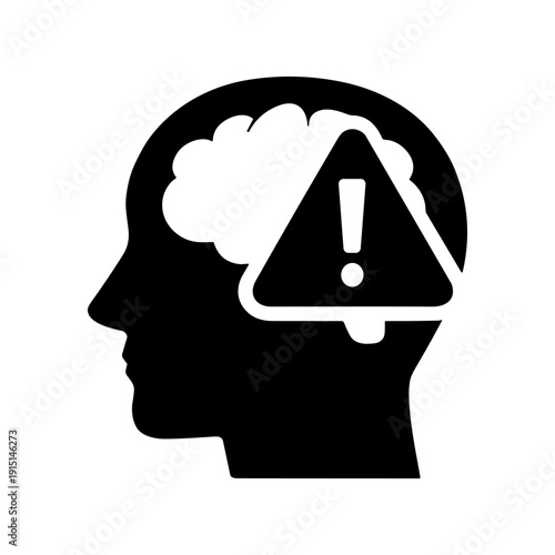 Brain health alert icon, solid black icon set