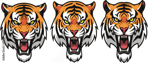 Angry Tiger Head Mascot Set Roaring Wild Animal Face in Bold Esports Logo Style Isolated Vector Illustration Collection