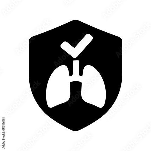 Solid black icon set vector illustration lung protection healthcare insurance medical safety concept