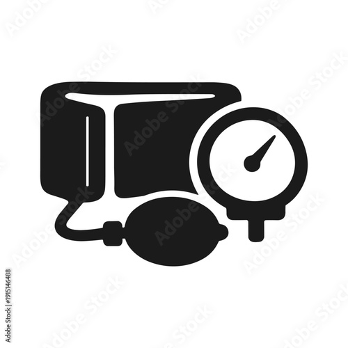 Solid black icon set vector illustration blood pressure monitor healthcare medical checkup cardiology concept