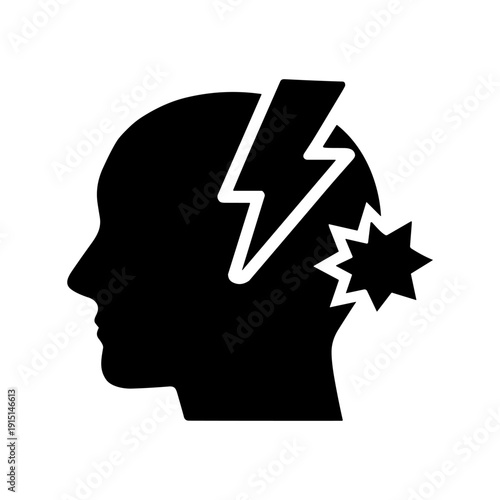 Solid black icon set vector illustration mental health stress headache psychology