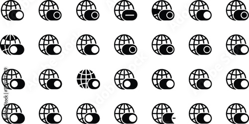 Black and white globe icons on white background for global business concepts