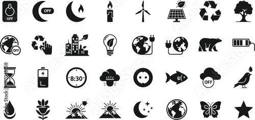 Eco friendly icons for sustainable living and environmental conservation