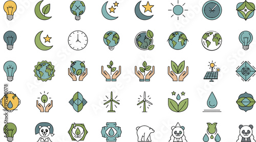 Eco friendly icons for sustainable living and environmental conservation