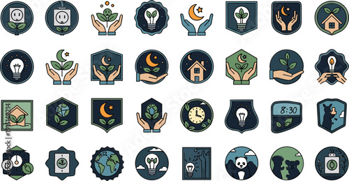 Sustainable eco-friendly icons collection for green business branding
