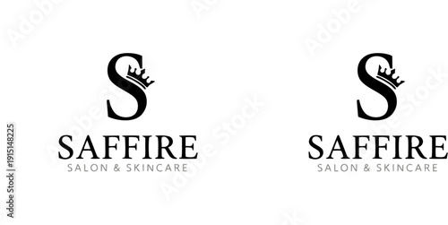Saffire Salon and Skincare Vector Logo Template, Luxury Letter S with Royal Crown Icon, Elegant Minimalist Branding for Beauty Parlor, Cosmetics, Spa, and Hairdresser Business.
