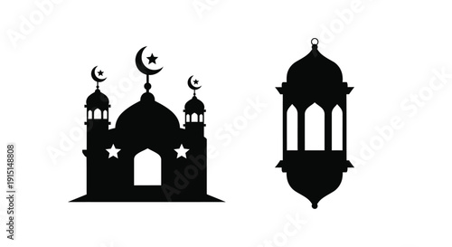 Islamic architecture and lantern design in stark black silhouette