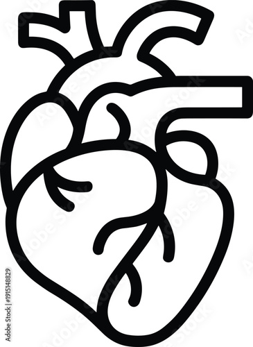 Human heart anatomy line icon, medical cardiovascular organ symbol for healthcare, cardiology and biology education concept illustration
