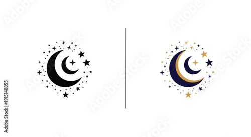Two crescent moon designs with stars a striking silhouette
