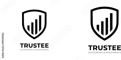 Trustee Accounting and Investments Vector Logo Template, Secure Shield with Financial Growth Bar Graph Icon, Professional Branding for Banking, Finance, and Asset Management.