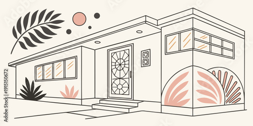 Modern house with unique architectural design and vibrant color accents.