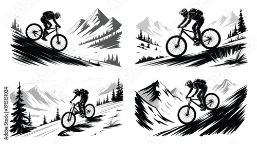 Mountain biker riding on trails with scenic views of mountains and trees