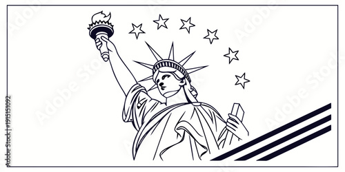 Statue of liberty illustration with stars and stripes background