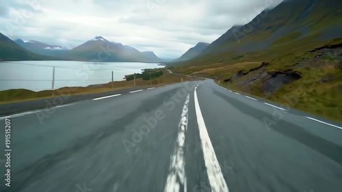 Scenic Road Trip Through Mountains and Lake.