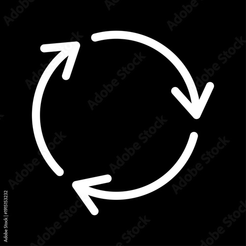 循環する円形矢印アイコン　サイクル／ループのシンプルマーク（白）