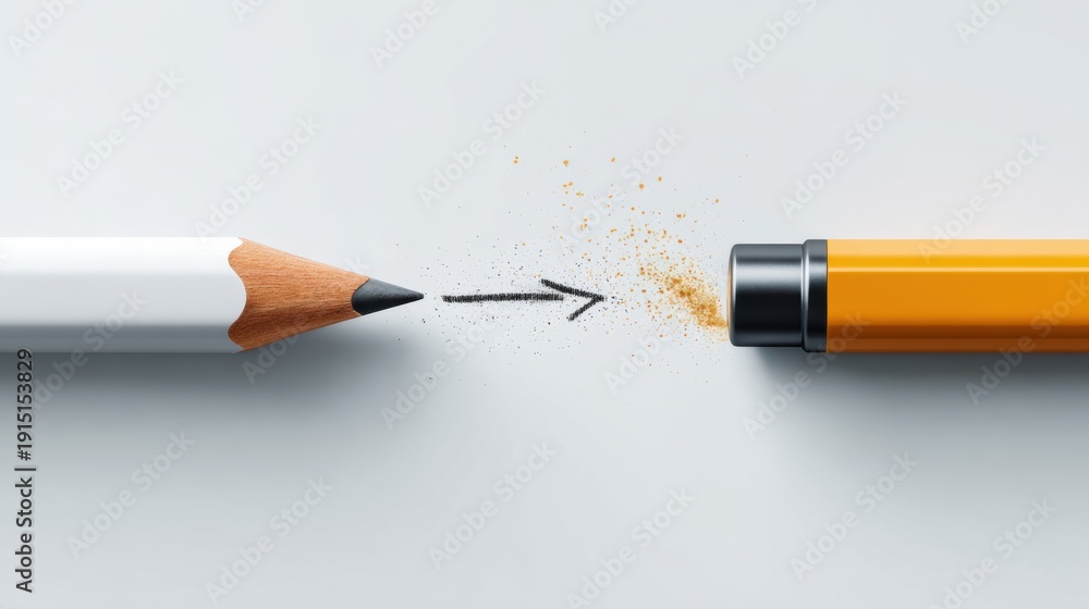 Obraz premium Conceptual image of a pencil pointing to a eraser, symbolizing error correction and improvement
