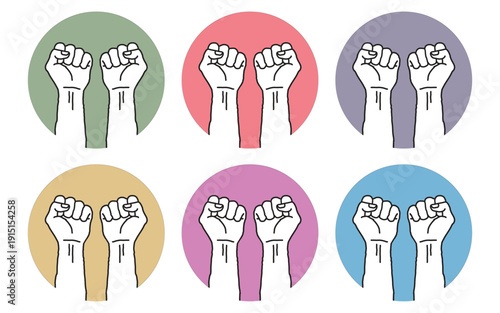 Vibrant fists raised in solidarity and strength across diverse backgrounds