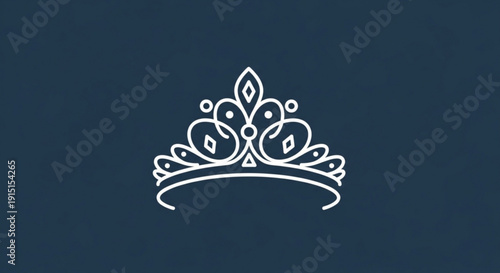 Elegant white tiara crown on dark blue background luxury royal symbol decorative jewel headpiece