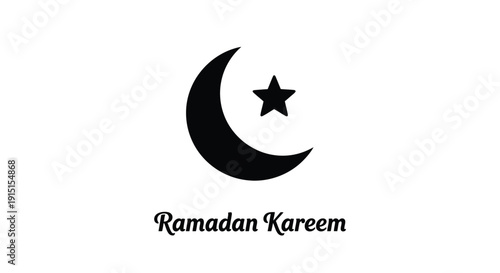Ramadan kareem greeting with crescent moon and star silhouette