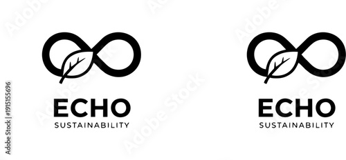 Elegant vector logo design for “ECHO SUSTAINABILITY” featuring an infinity symbol with integrated leaf motif, symbolizing eco-friendly lifestyle, continuity, and sustainable branding.
