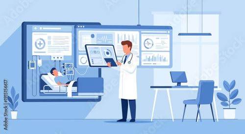 Doctor Analyzing Patient Data on a Digital Interface.