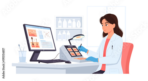 Female Dentist Analyzing Dental Xrays at Her Office.