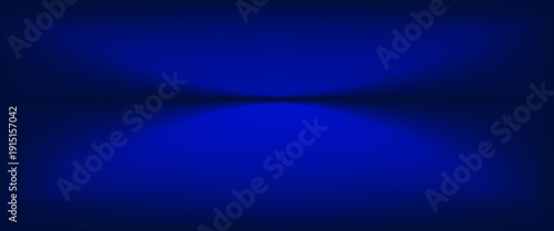 Blue studio gradient background. Abstract empty room backdrop. 3d vector cool light texture. Luxury neon lights limbo bg. Dark festive color bg. Modern photo studio spotlight glow podium gradation