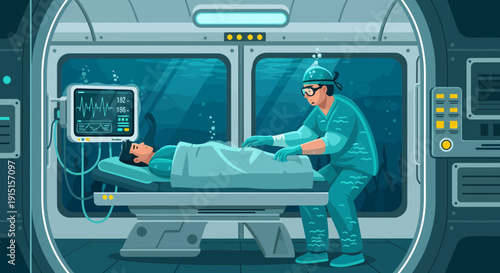 Futuristic Surgery Doctor Performing Operation in Advanced Medical Bay.
