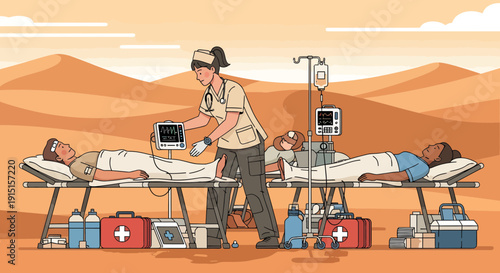Medical Care in the Desert Nurse Attending to Patients.