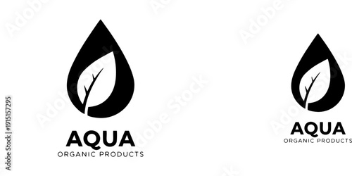 21.epsElegant vector logo design for “AQUA ORGANIC PRODUCTS” featuring a water droplet with integrated leaf motif, symbolizing purity, eco-friendly lifestyle, and organic product branding.