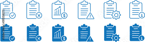 Company policy, agreement, Business documents, and legal paperwork outline icon set – contract, tax, approval, finance, and compliance symbols