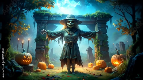 Spooky Scarecrow in Haunted Archway.