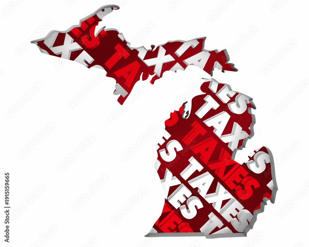 Φωτογραφία Taxes Michigan State Map MI Taxation Rate High Pay Less File Return Refund 3d Il
