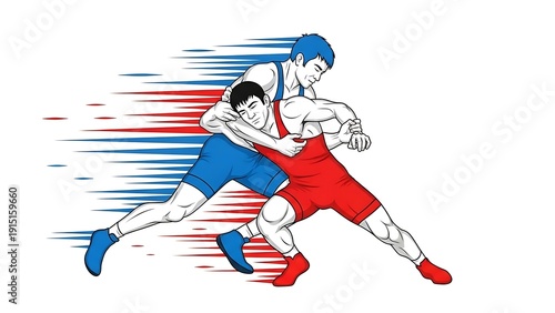 Two wrestlers in intense competition on mat