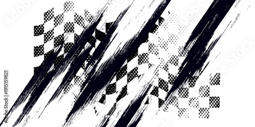Race flag grunge background, car rally or motocross finish flag with vector checker pattern. Grunge race flag for car racing sport or bike speedway, motorsport