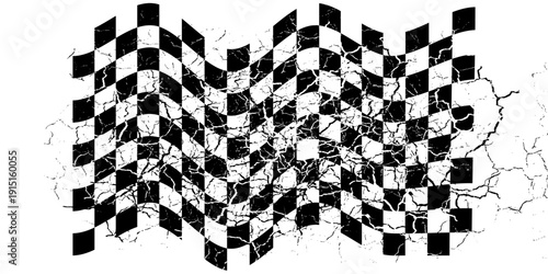 Race flag grunge background, car rally or motocross finish flag with vector checker pattern. Grunge race flag for car racing sport or bike speedway, motorsport