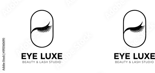Elegant vector logo design for “EYE LUXE BEAUTY & LASH STUDIO” featuring a stylized eye with long eyelashes inside an oval, symbolizing beauty, fashion, and professional lash branding.
