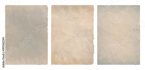 Vintage old crumpled paper sheet set isolated on transparent background, antique grunge parchment texture collection