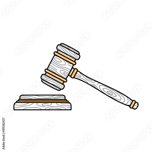 A thumping wooden gavel for a court hearing or auction. Side view. Vector illustration.