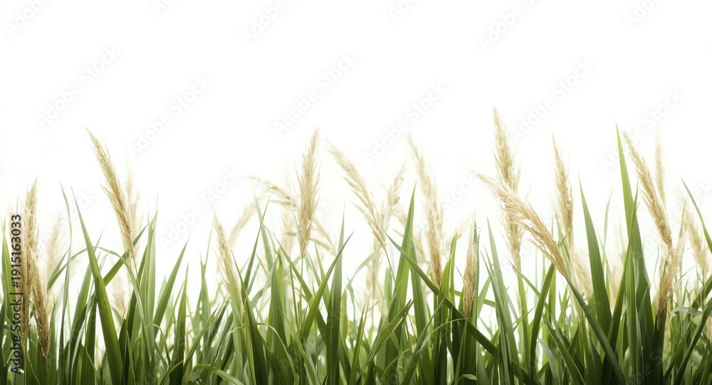 Fototapeta premium A white background featuring a row of tall grass plants used for culinary purposes