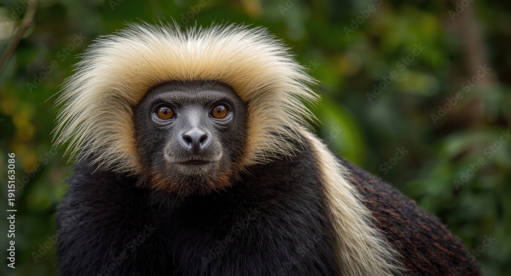 Obraz premium Insightful look at mantled guereza with characteristic mantle coat