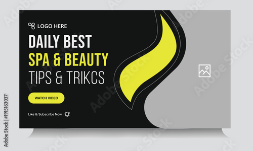 Trendy beauty and spa salon tips video thumbnail banner design, yoga techniques video cover banner design, fully editable vector eps 10 file format