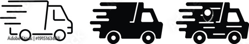Fast delivery icon set. Free shipping, Express delivery trucks icons. Free delivery 24 hours. Logistic trucking sign. Delivery truck icons.
