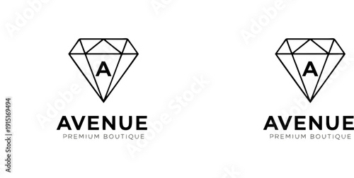 Avenue Premium Boutique Vector Logo Template, Luxury Diamond Icon with Letter A, Elegant Minimalist Jewelry and Fashion Branding for High-End Store, Apparel, and Beauty Business.