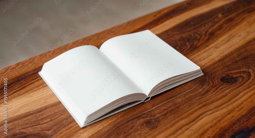 Fototapeta premium White notebook with blank pages on handcrafted wooden table